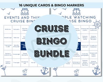 Paquete de bingo para vacaciones en crucero más vendido / Tarjetas de bingo / PDF imprimible / Juegos para vacaciones en cruceros / Juegos para vacaciones familiares / Marcadores de bingo
