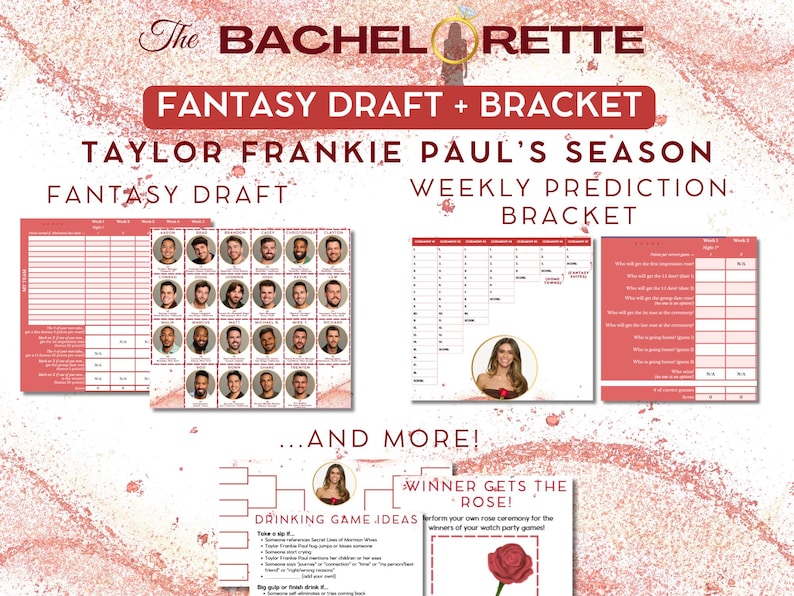 Bestselling Bachelorette Fantasy Draft & Bracket Pack | Season 22 Taylor Frankie Paul | Fantasy Draft | Bracket | Drinking Game | Men Guide image 3