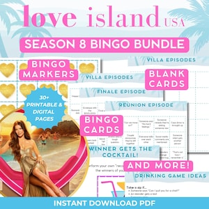 Love Island USA Season 8 Bingo Bundle | Bingo Cards for Villa, Finale, and Reunion Episodes | Drinking Game | Watch Party Games