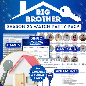 Pacchetto Party Big Brother US Ultimate Watch / Stagione 26 / Fantasy Draft / Staffa / Bingo / Gioco di bevute / Carte collezionabili e guida Houseguest