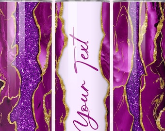 Purple Glitter Agate Tumbler Wrap: Add Your Own Text (PNG Digital Download)