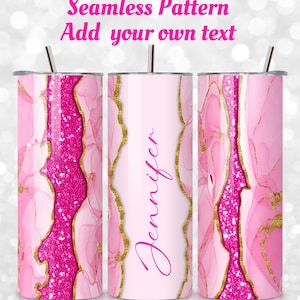 Pink Glitter Agate Tumbler Wrap: 20oz Skinny Tumbler Sublimation Design (PNG Digital Download) image 1