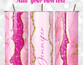 Pink Glitter Agate Tumbler Wrap: 20oz Skinny Tumbler Sublimation Design (PNG Digital Download)