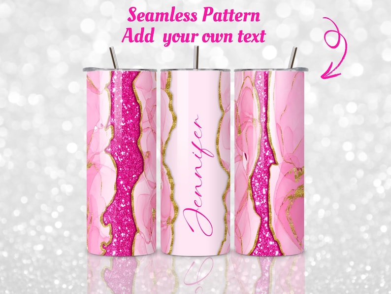 Pink Glitter Agate Tumbler Wrap: 20oz Skinny Tumbler Sublimation Design (PNG Digital Download) image 1