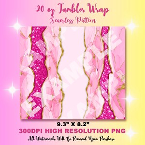Pink Glitter Agate Tumbler Wrap: 20oz Skinny Tumbler Sublimation Design (PNG Digital Download) image 6