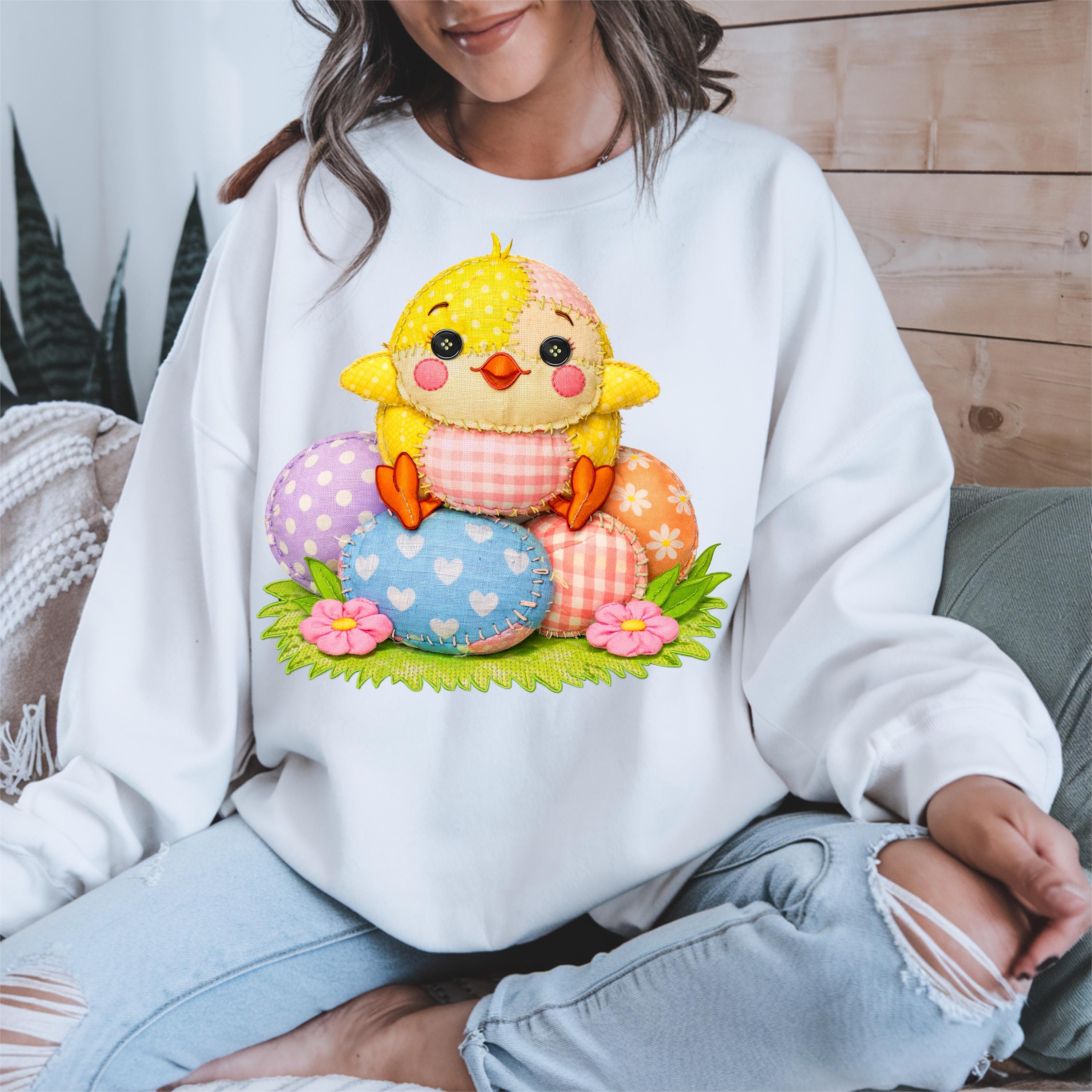 Patchwork Easter Chick PNG • Spring Fabric Illustration (digital ...