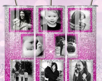 Pink Glitter Photo Tumbler Wrap: 20oz Skinny Sublimation (PNG Digital Download, Commercial Use)