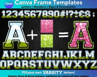 Varsity Letter Canva Frames Bundle: Drag & Drop Alphabet (Digital Download)