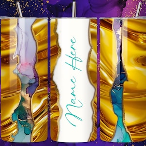 Liquid gold & Marble tumbler wrap with name insert. Glam Add your own text. 20oz Skinny Tumbler Sublimation Wrap, PNG Digital Download