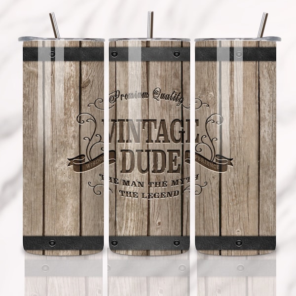 Vintage Dude, barrel style 3D tumbler wrap • 20oz skinny tumbler sublimation designs for straight/tapered tumbler png file digital download