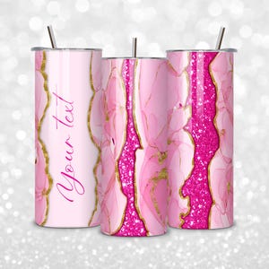 Pink Glitter Agate Tumbler Wrap: 20oz Skinny Tumbler Sublimation Design (PNG Digital Download) image 2