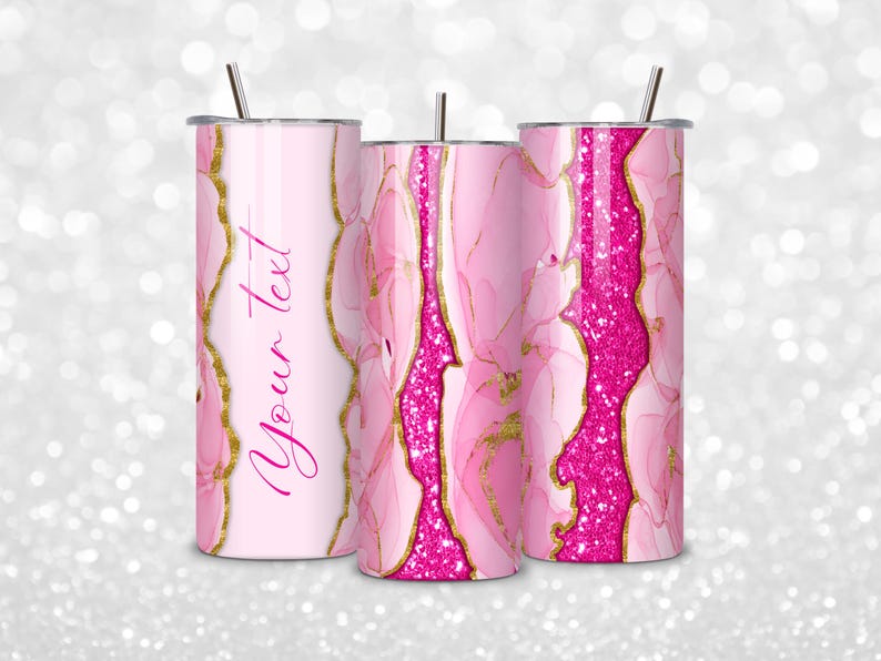 Pink Glitter Agate Tumbler Wrap: 20oz Skinny Tumbler Sublimation Design (PNG Digital Download) image 2