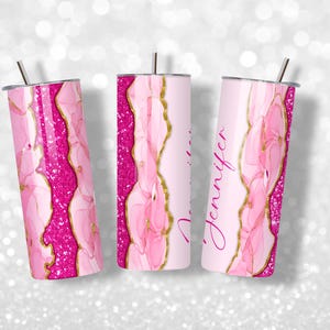 Pink Glitter Agate Tumbler Wrap: 20oz Skinny Tumbler Sublimation Design (PNG Digital Download) image 3