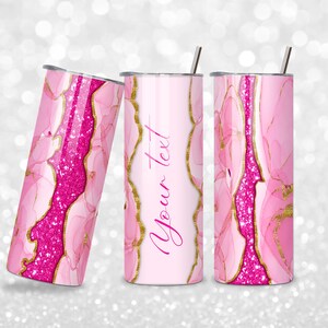 Pink Glitter Agate Tumbler Wrap: 20oz Skinny Tumbler Sublimation Design (PNG Digital Download) image 4