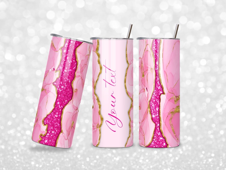 Pink Glitter Agate Tumbler Wrap: 20oz Skinny Tumbler Sublimation Design (PNG Digital Download) image 4