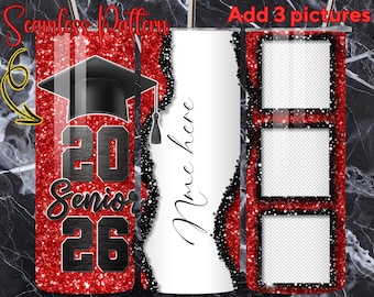 2026 Graduation Tumbler Red & Black PNG • Photo Wrap Template (Direct Digital Download)