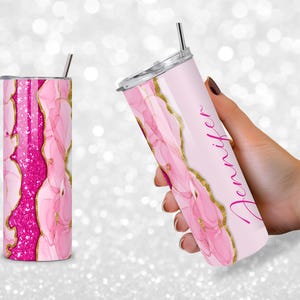Pink Glitter Agate Tumbler Wrap: 20oz Skinny Tumbler Sublimation Design (PNG Digital Download) image 5