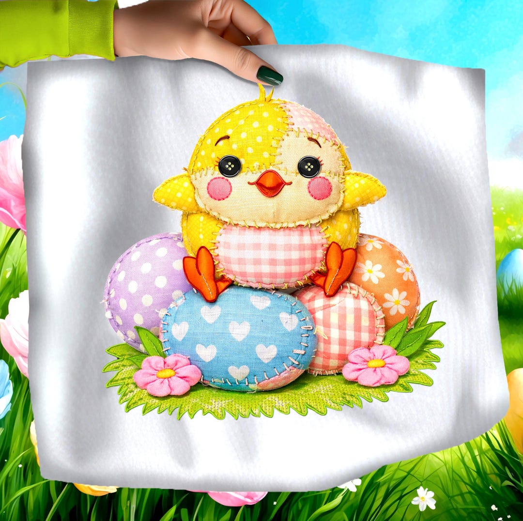 Patchwork Easter Chick PNG • Spring Fabric Illustration (digital ...