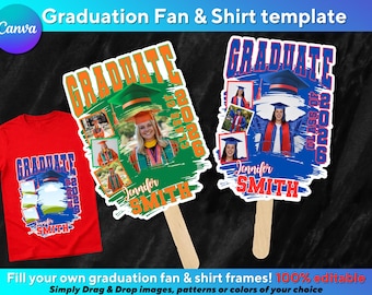 Plantilla editable para abanico y camiseta de graduación (descarga digital)