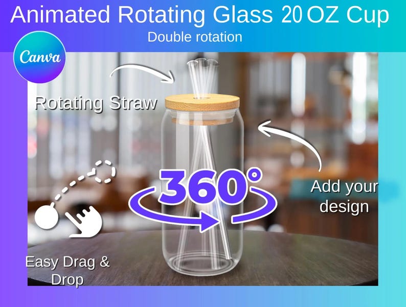 Rotating Lid Design Rotating Libbey Glass Mockup: 20oz Rotating Tumbler Canva Template ...