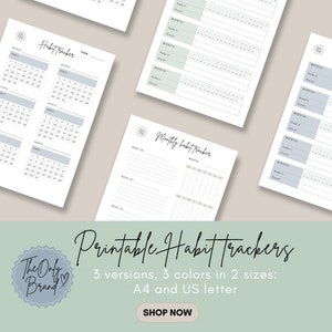 Habit trackers printable | daily weekly monthly habit tracking| habit checklist | self improvement worksheet | minimalistic planner