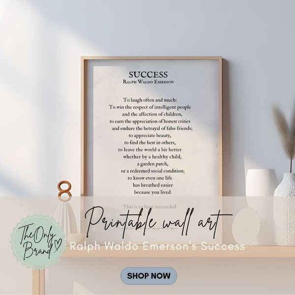 Emerson poster | Emerson success quote | office gift | inspirational wall posters | printable wall art | home wall decor