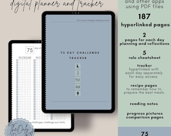 75 Day Challenge Digital Planner: Tracker, Journal, Stickers (Digital Download)