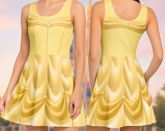 Disney Belle Costume Skater Dress, Beauty and the Beast Cosplay Dress, Disney Princess Cosplay Outfit, Halloween Disneybound Park Look