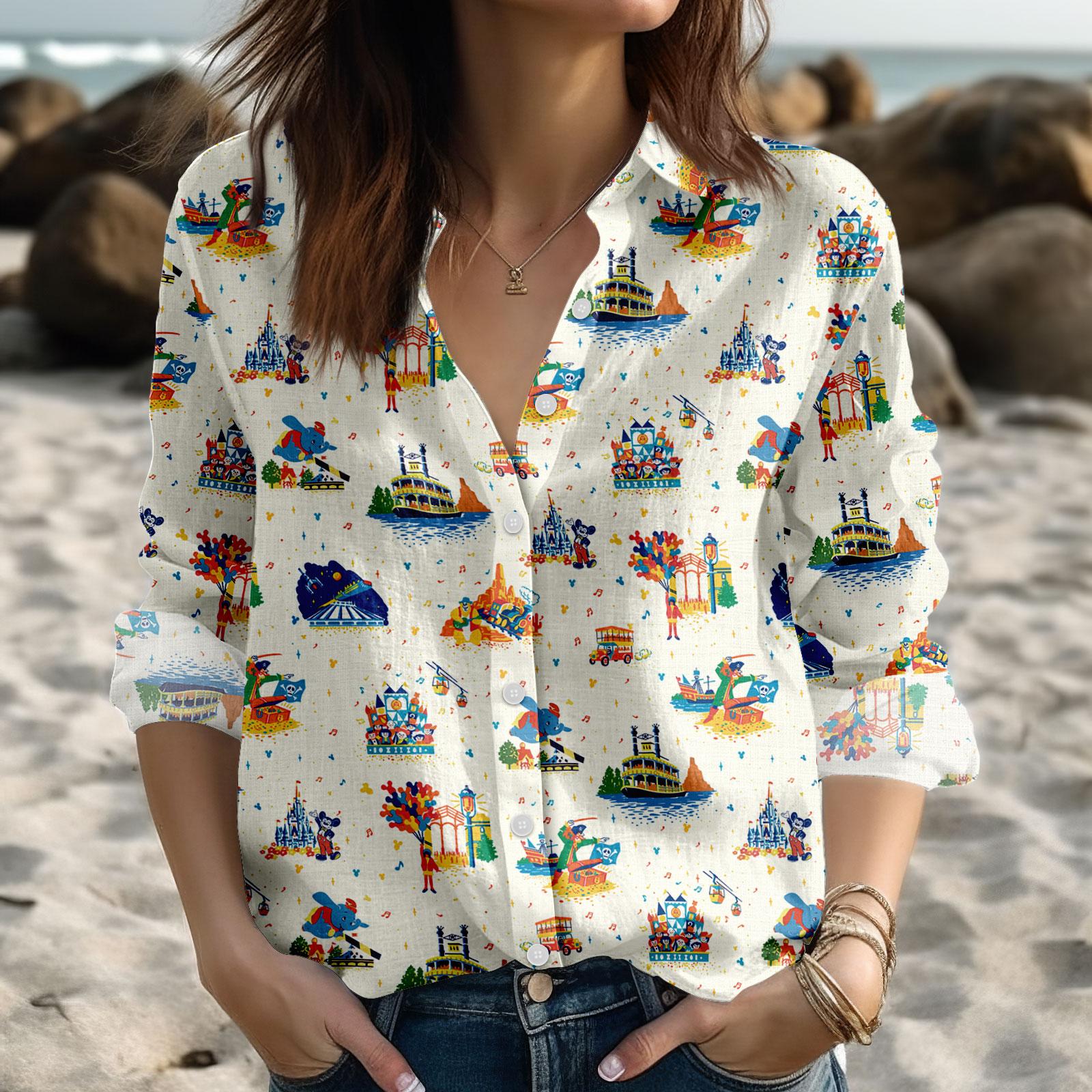 Discover Disney Park Blouse Shirt, Fantasy Linen-look Shirt, Magic Kingdom Button Down Blouse, Disney Vacation Shirt, Holiday Gift