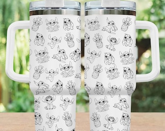 Aloha Stitch 40oz Tumbler, Tropical Disney Cup With Straw, Disney Stitch Tumbler Cup, Lilo And Stitch Stainless Tumbler, Ohana Tumbler