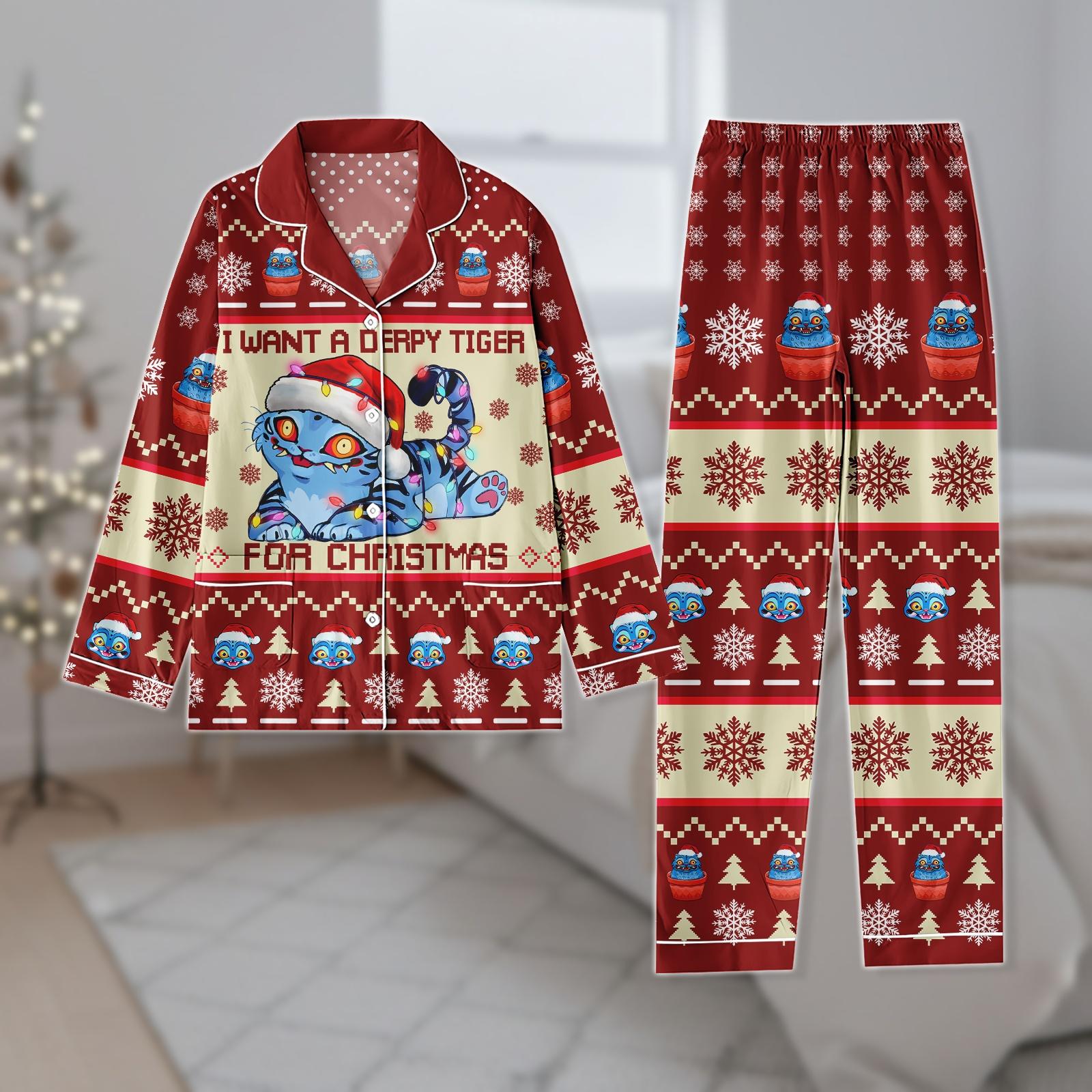 Discover Blue Tiger Christmas Pajamas, Blue Tiger Xmas Pajama Set, Funny Animal Matching Pajamas, Holiday Family Gift