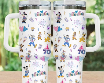 Vaso de 113 ml "70 años de magia", vaso del 70.º aniversario de Disneyland, vaso térmico de acero inoxidable "Mágico Disney", artículos para beber de los parques Disney