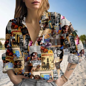 Up Bluse Shirt, Abenteuer Bluse Shirt, Up Film Button Down Bluse, Bunte Urlaub Shirt, Familien Geschenk