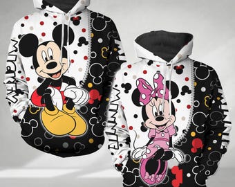 Bluza z kapturem dla pary Myszki Miki i Minnie, spersonalizowana bluza z kapturem z Myszką Disneya, prezent na Walentynki, prezent na miesiąc miodowy, prezent na rocznicę