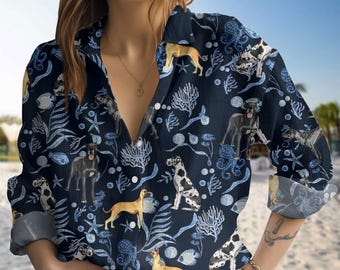 Great Dane Blouse Shirt, Great Dane Casual Shirt, Great Dane Women Blouses, Long Sleeve Shirt, Blouses Tops Women, Gift For Her