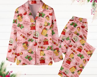 Conjunto de pijamas de feliz Natal, pijamas de boas festas, pijamas fofos de inverno, conjuntos de pijamas de férias, pijamas para festa, pijamas femininos