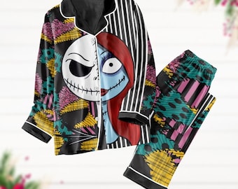 Pijama de disfraz de Jack y Sally, pijama de Pesadilla antes de Navidad, camiseta de película de terror, pijama de pareja de Disney, pijama a juego
