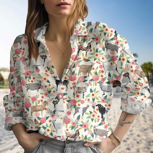 Ziege Bluse Shirt, Ziege Lässig Shirt, Bauernhof Tier Shirt, süße Ziege Shirt, Langarm Shirt, Blusen Frauen, Ziege Frauen Shirt