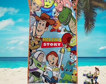 Toalla de playa personalizada de Toy Story, toalla personalizada de Buzz Woody, toalla de vacaciones de verano de Pixar, toalla de personajes de Disney, toalla de baño My Story