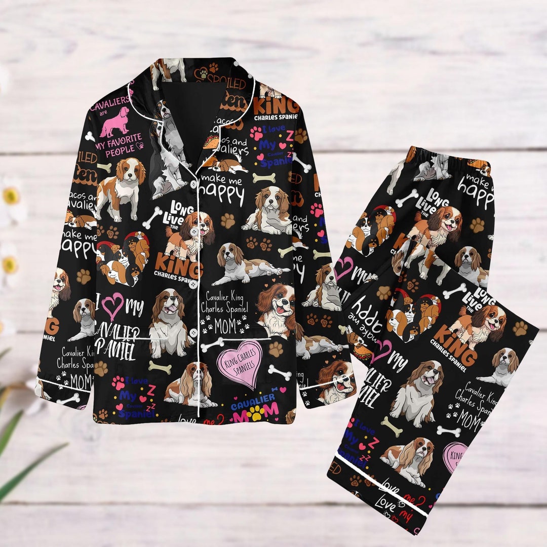Cavalier King Charles Spaniel Pajamas Set, Cute Cavalier Dog Pajamas ...