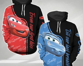 Lightning McQueen And Sally Hoodie, Custom Disney Cars Matching Couple Hoodie, Valentines Day Gift, Gift For Boyfriend Girlfriend