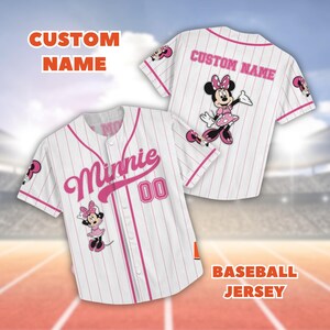 Custom Minnie Mouse Baseball Jersey, Disney Family Trip Matching Jersey, Minnie Mouse Jersey,  Shirt, Mickey And Friends Baseball Shirt
