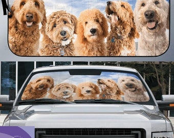 Goldendoodle autozonnescherm, Goldendoodle autozonnescherm, Goldendoodle hondenautoscherm, voorruitafdekking, zonneklep auto, hondenliefhebber cadeau