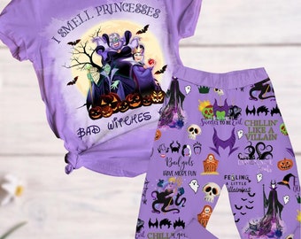 Disney Bösewicht Pyjama Set, Bad Witches Club T-Shirt, Lustiger Bösewicht Halloween Pjs, Ursula Maleficent Böse Königin Pjs, Kürbis Halloween