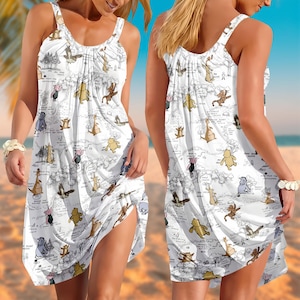 Vestido de verano con tirantes de Winnie the Pooh, vestido playero de Disney con osito Pooh, vestido veraniego sin mangas de Pooh y sus amigos, atuendo de Pooh, vestido de Disneyland