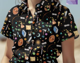 Camisa de Dungeons and Dragons, camisa hawaiana de D&D, blusa de regalo para gamers, merchandising de D&D, regalo de juegos de fantasía para fans de D&D