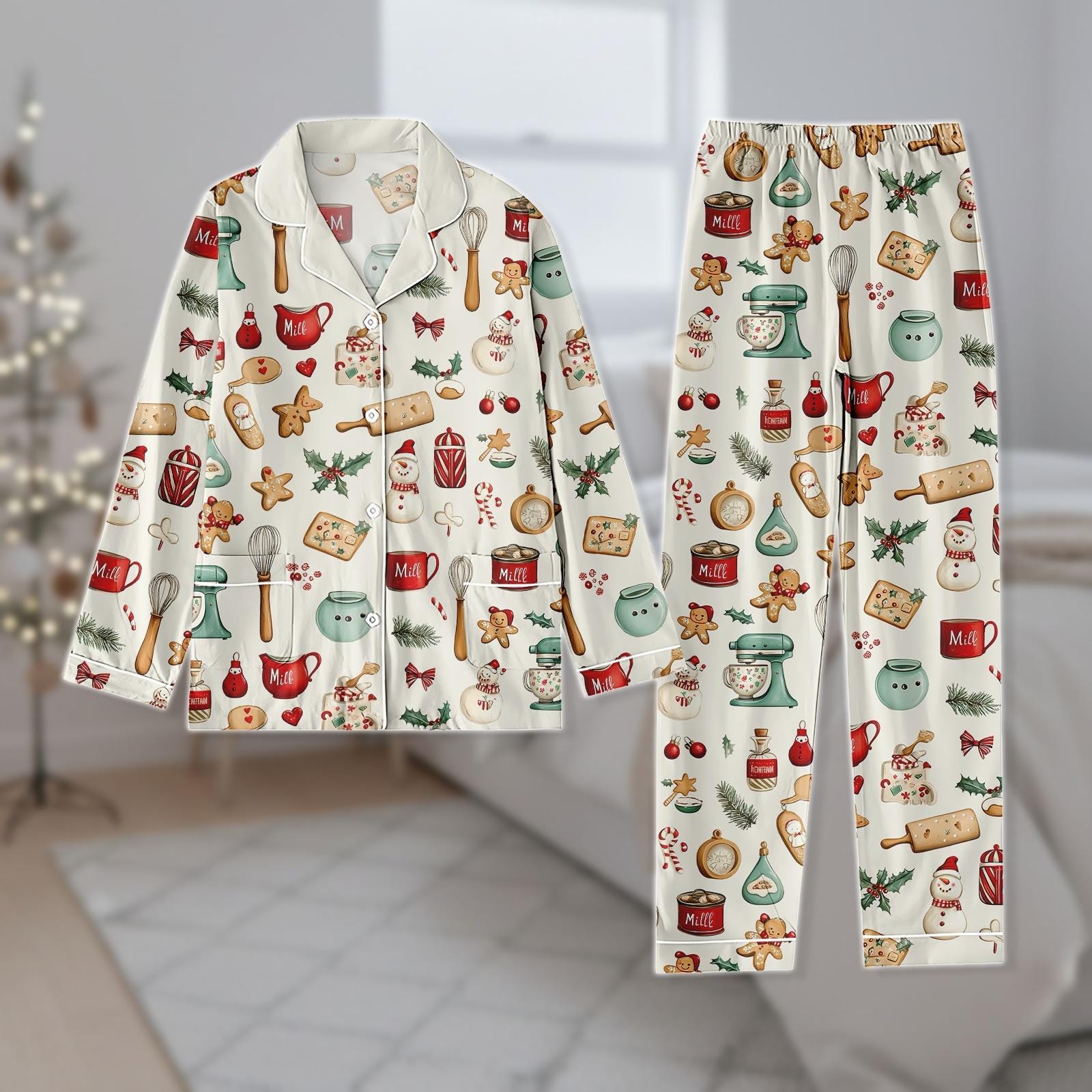 Discover Baking Theme Christmas Pajamas, Festive Holiday Pajama Set, Cute Kitchen Matching Pajamas Set, Christmas Gift