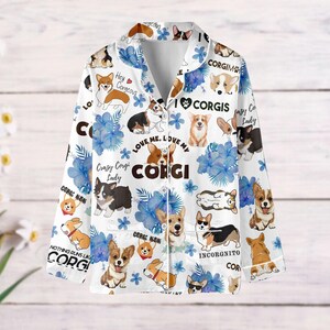 Corgi Dog Pajamas Set, Corgi Floral Pajamas, Cute Pet Mom Long Sleeve Pyjamas, Animal Holiday Pjs, Corgi Mom Gift, Corgi Mama Pjs