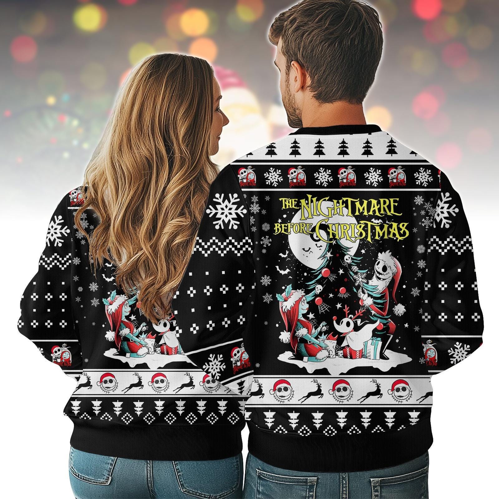 Discover The Nightmare Before Christmas Sweater, Jack Skellington Holiday Ugly Sweater, Spooky Cute Disney Xmas Sweater, Jack And Sally Sweater