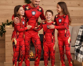 Pijamas familiares navideñas de superhéroes, conjunto de pijama de héroe, conjunto de pijama de manga larga a juego, regalo de Navidad